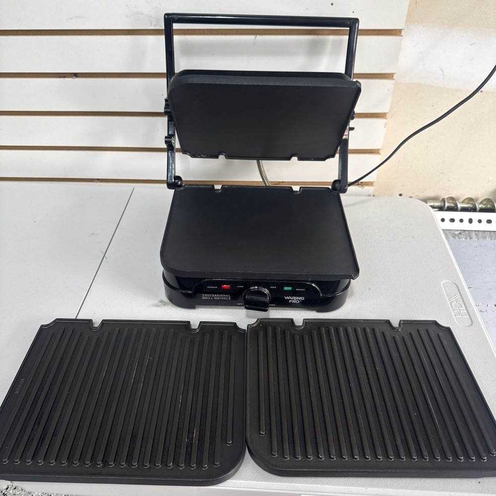 Waring Pro Grill Griddle Press Black 2 Heating Plates WGG500 1500W Tested Works